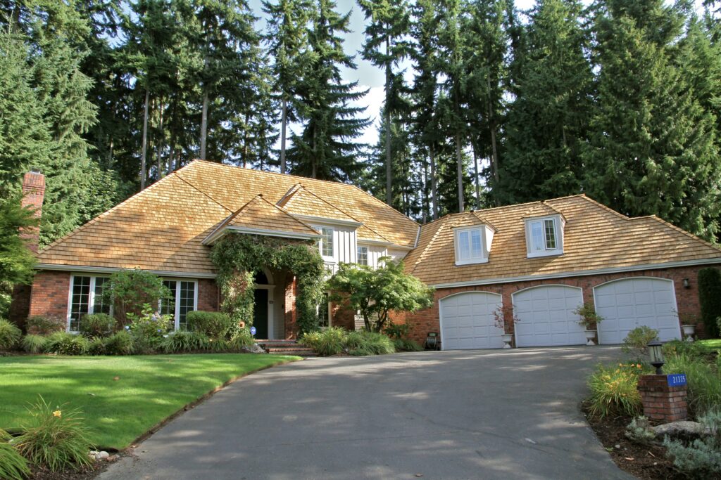 West coast home covered with cedar shingle roofing