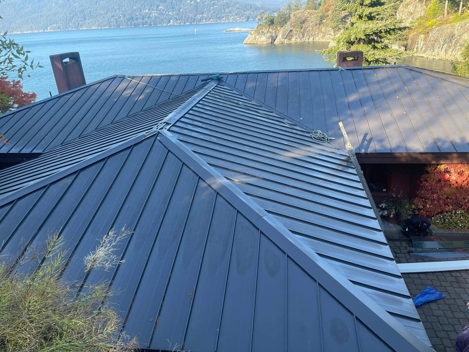 Arial view of Metal Roof on coast of Vancouver