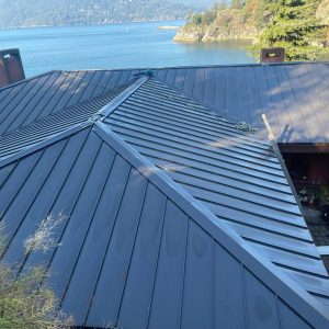 Aerial view of Metal Roof off coast of Vancouver