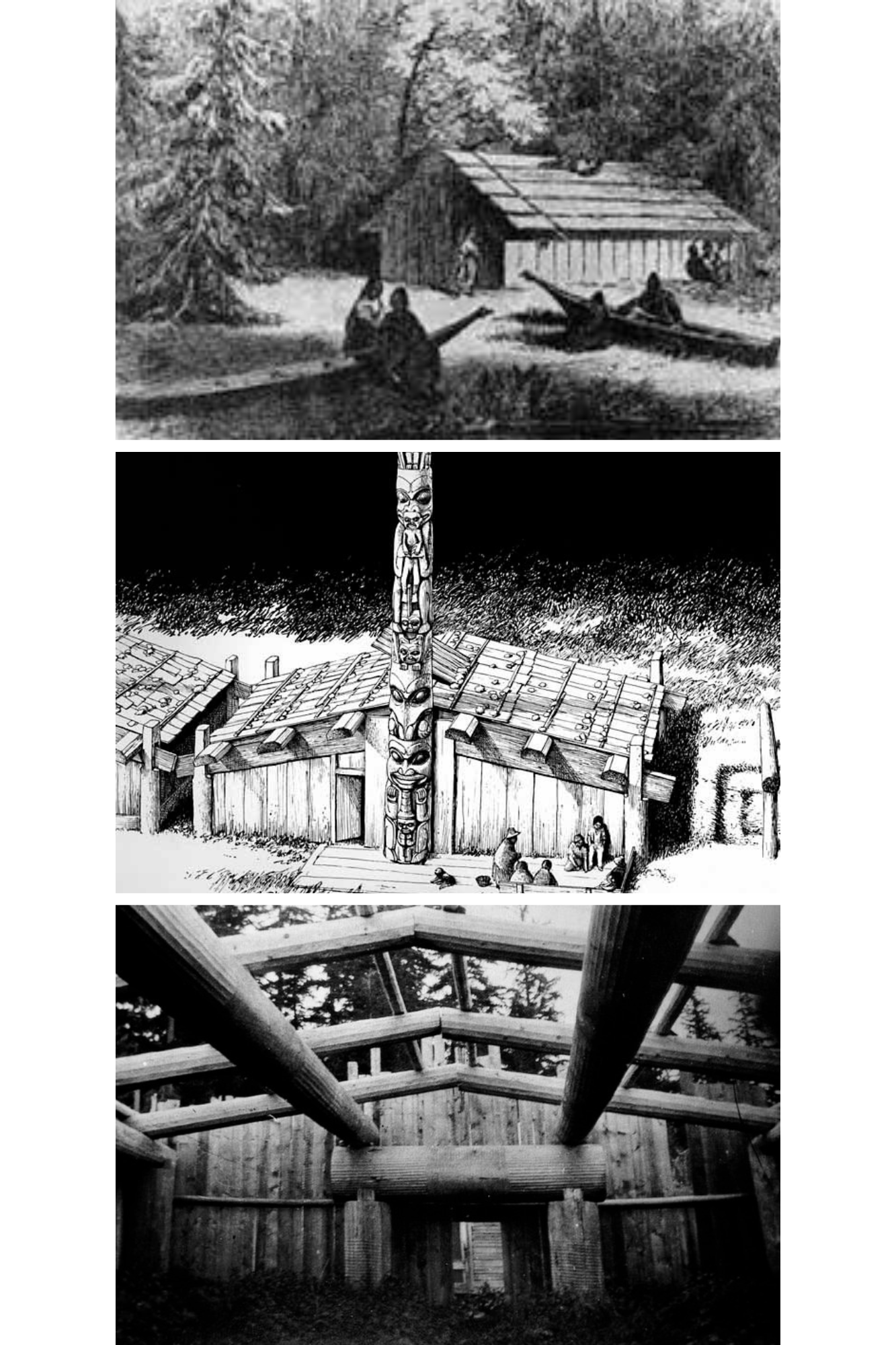 Photo montage of Haida Plank homes in early BC history